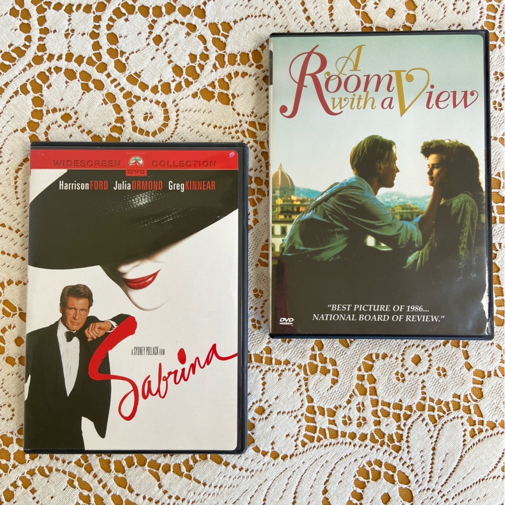 2 Rom-Com DVDs:  Sabrina (1995) with Harrison Ford and A Room with a View (1986)